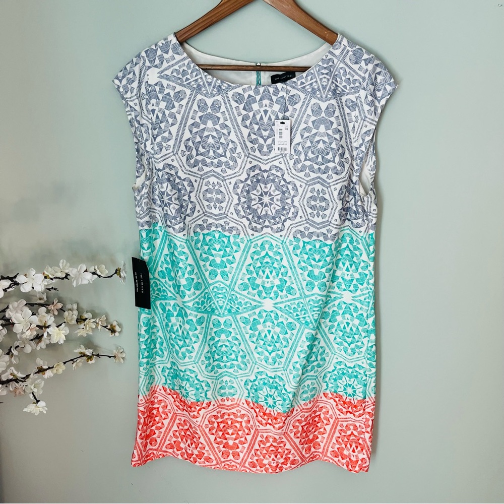 The Limited Cap Sleeve Geo Print Sheath Dress NWT Size XL